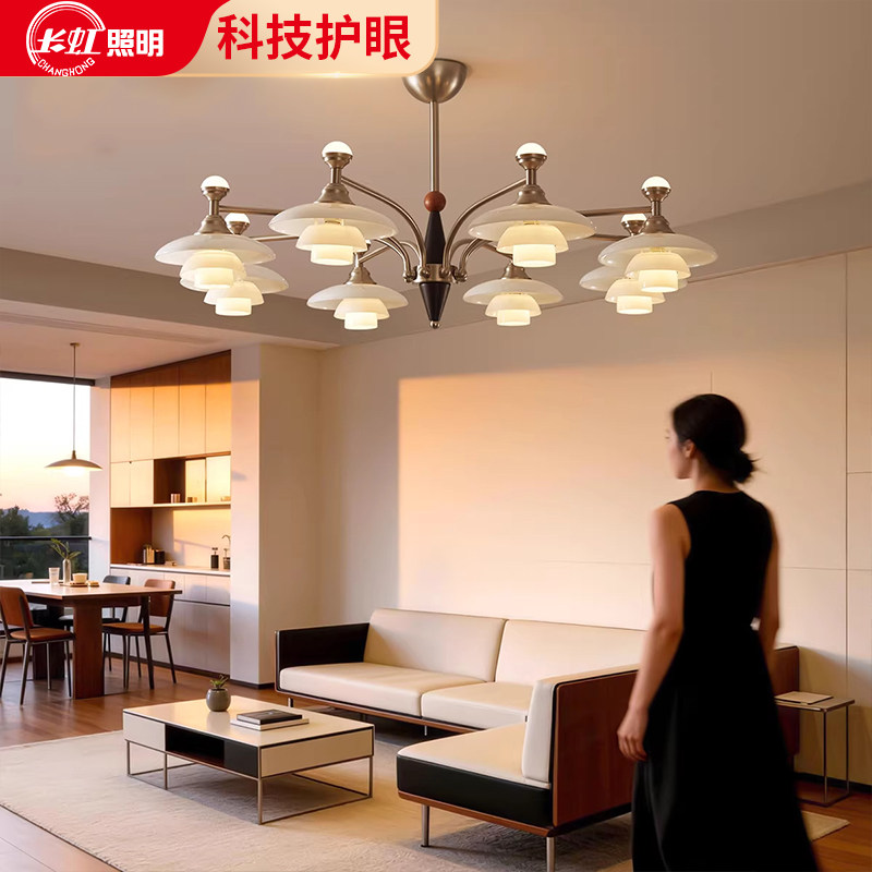 长虹中古奶油风客厅吊灯法式高级感餐厅灯卧室书房全光谱飞碟灯具
