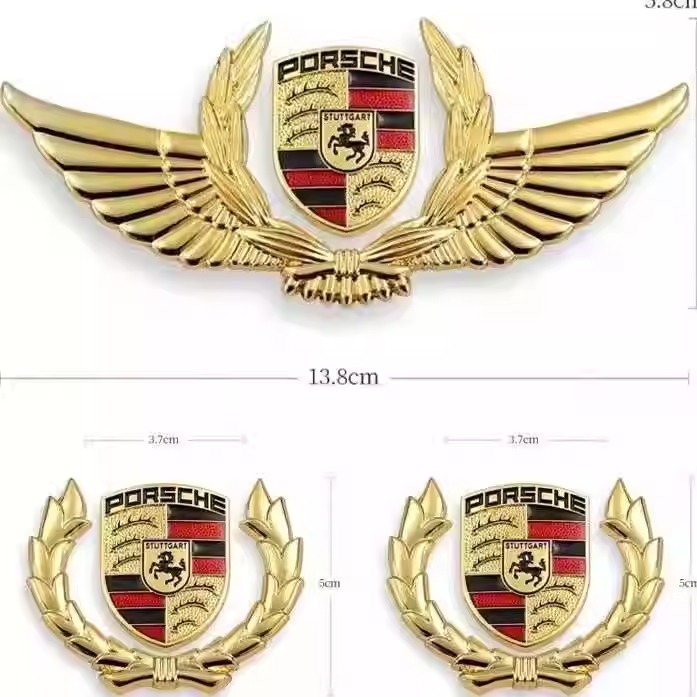 适用保时捷卡宴Macan Taycan3D金属车标贴奔驰侧窗车身车标志贴标