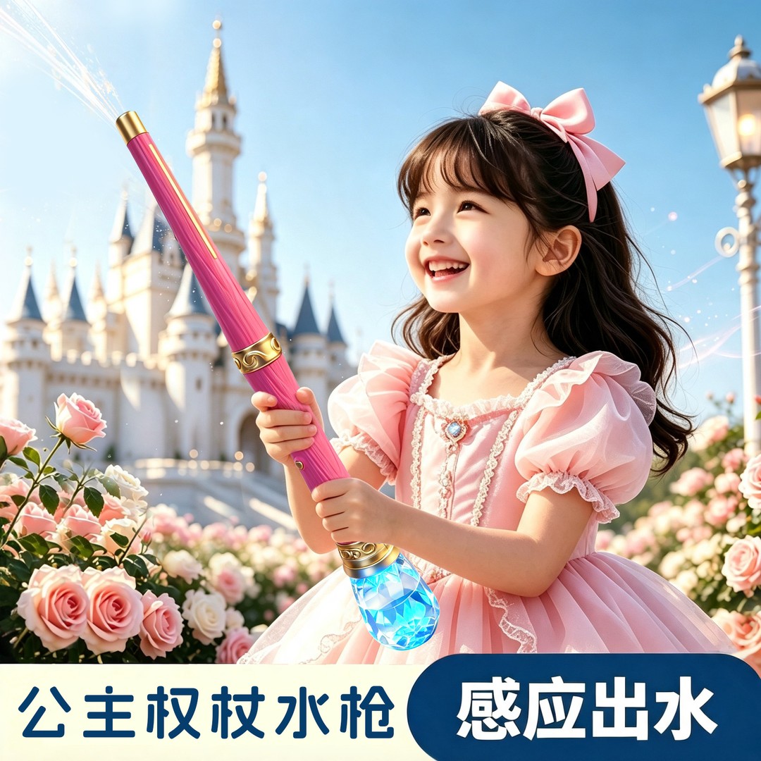 公主冰雪玩具水枪甩动出水自动感应电动喷水儿童魔法棒打水仗装备