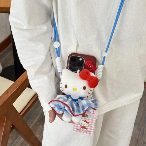 夏日蓝格Kitty毛绒斜挎手机挂绳