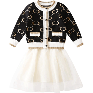 女童毛衣套裙两件套儿童春秋款公主裙子洋气宝宝小女孩针织衫套装