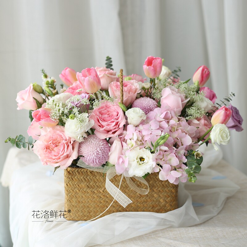 轻奢品手礼玫瑰花订花混搭花篮合肥同城鲜花速递生日祝福送花上门