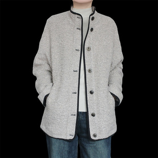 毛呢外套女短款2025秋冬新品立领加绒加厚高级感复古简约风小个子