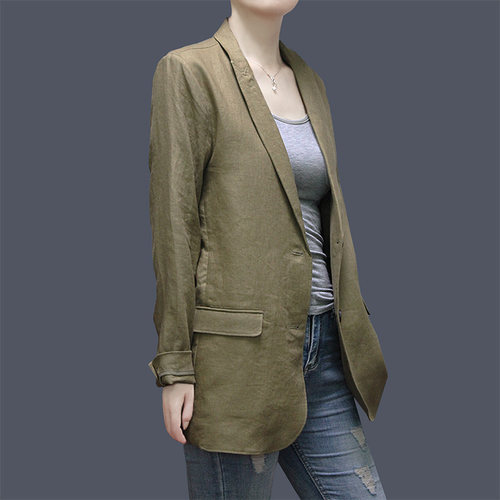 亚麻夏季新款薄款长袖大码小西装