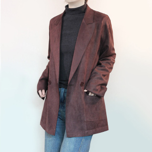 直筒宽松显瘦鹿皮绒休闲外套 新款 浪漫姐妹麂皮绒西装 女2026春季