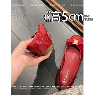 不累脚！法式圆头内增高5CM蝴蝶结单鞋女2026新款浅口一脚蹬单鞋