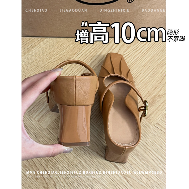 不累脚！增高10CM包头粗跟半拖玛丽珍2026夏新款一字扣浅口单鞋女
