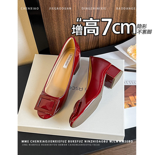 粗跟高跟鞋 不累脚 新款 2026春季 女 隐形内增高7CM圆头玛丽珍单鞋