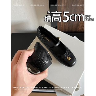 内增高5CM!小个子方头花扣玛丽珍鞋2025秋冬新款一字扣浅口单鞋女
