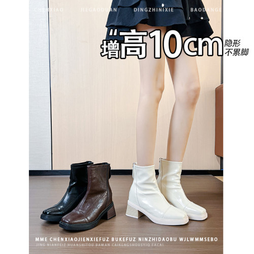 不累脚！增高10CM复古粗跟马丁靴子2026冬季新款高跟短筒靴子女