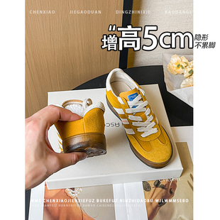 不累脚!隐形内增高5CM绒面德训鞋2026春夏新款系带深口休闲女鞋