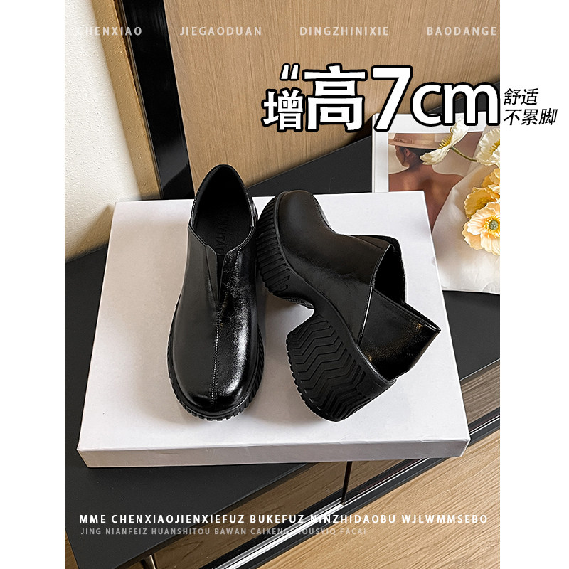 不累脚！增高7CM防水台圆头厚底女鞋2026春季新款小个子深口单鞋