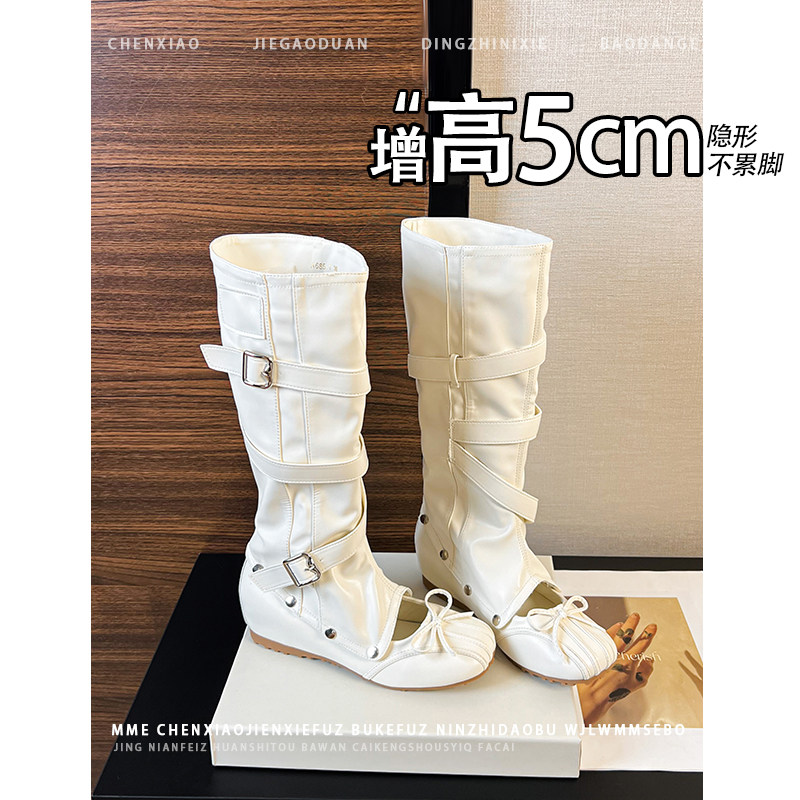 不累脚!内增高5CM方头玛丽珍靴子2026秋冬新款休闲风浅口单鞋女