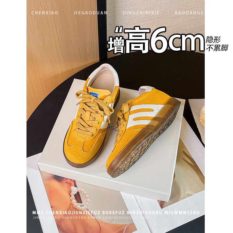 不累脚！隐形内增高6CM圆头德训鞋2026新款小个子系带深口休闲鞋