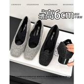 2025秋方头粗跟浅口温柔单鞋 不累脚 小个子内增高6CM玛丽珍鞋 女