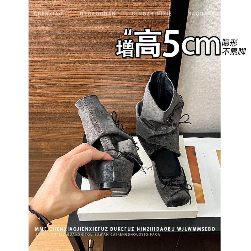 不累脚！内增高5CM可拆卸两穿玛丽珍靴2026秋新款蝴蝶结时装靴女