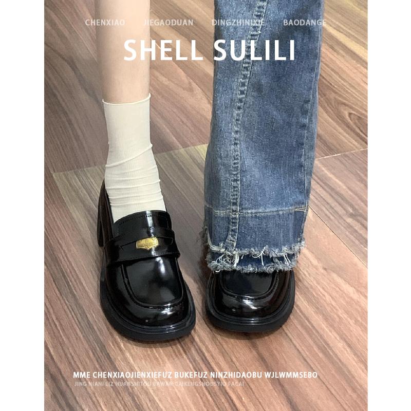 不累脚！法式乐福鞋女2025春夏新款粗跟单鞋复古高跟英伦风小皮鞋