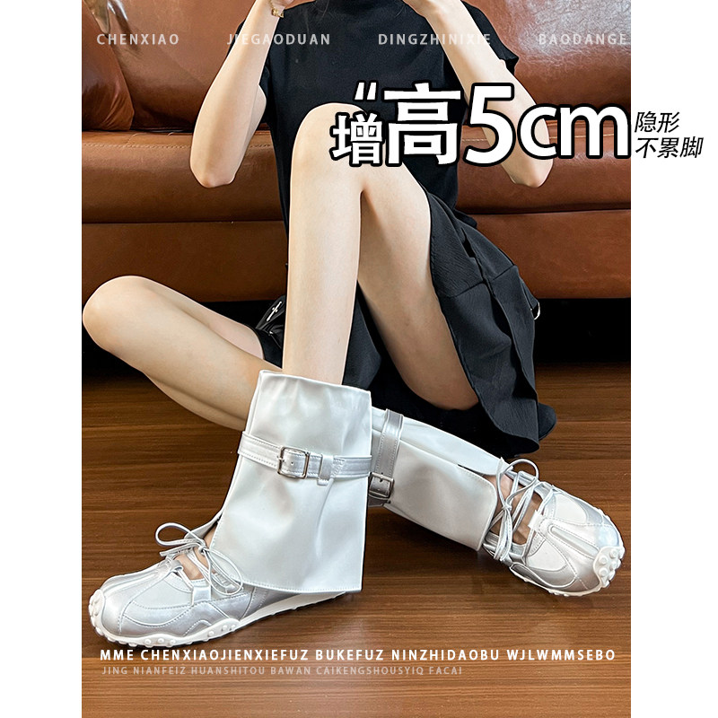 不累脚!内增高5CM休闲风玛丽珍靴子2026夏新款魔术贴浅口单鞋女