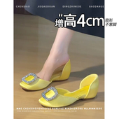 方头侧空玛丽珍鞋 2026春季 新款 隐形内增高4CM 一脚蹬浅口单鞋 女