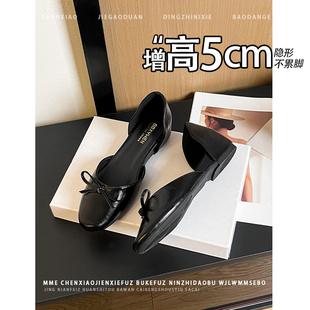 不累脚！隐形内增高5CM圆头侧空蝴蝶结玛丽珍鞋2026春新款单鞋女