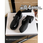 深口单鞋 不累脚 女 新款 小皮鞋 增高4CM圆头皮带扣乐福鞋 2026春季