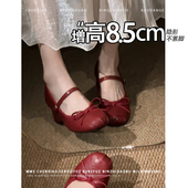 不累脚 蝴蝶结芭蕾舞鞋 隐形内增高8.5CM粗跟玛丽珍鞋 女2025新款