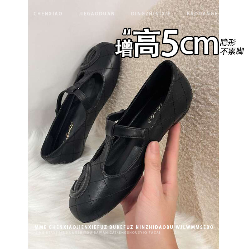 隐形内增高5CM！小个子圆头玛丽珍鞋2026春季不累脚一字扣单鞋女