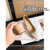 尖头水钻浅口玛丽珍2026春一脚蹬粗跟单鞋 隐形内增高6CM 法式 女