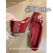 不累脚 女 浅口玛丽珍红色单鞋 隐形内增高小个子2025春夏季 高跟鞋