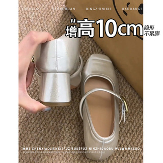 不累脚！隐形内增高10CM高跟鞋2026秋新款浅口玛丽珍鞋粗跟单鞋女