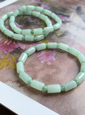 天然翡翠A货果绿桶珠手串