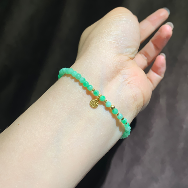 轻奢足金满绿天然翡翠小手链