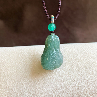 天然翡翠A货油绿白菜吊坠冰种精工雕刻百财男女款玉石挂件项链