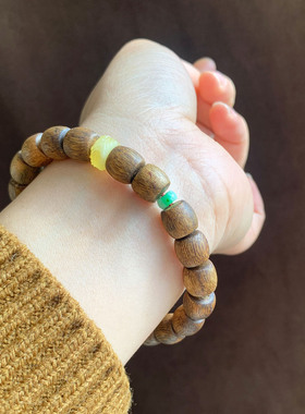 天然桶珠绿奇楠沉香手串