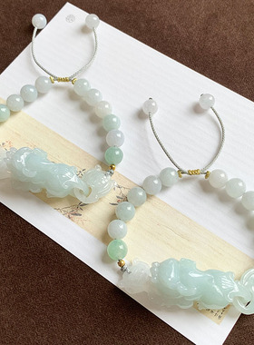 天然翡翠A货貔貅圆珠手牌