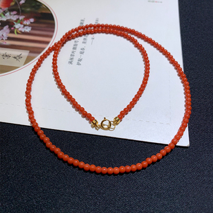 18k金极细南红玛瑙项链特级柿子红叠戴锁骨链小众设计颈链礼物女