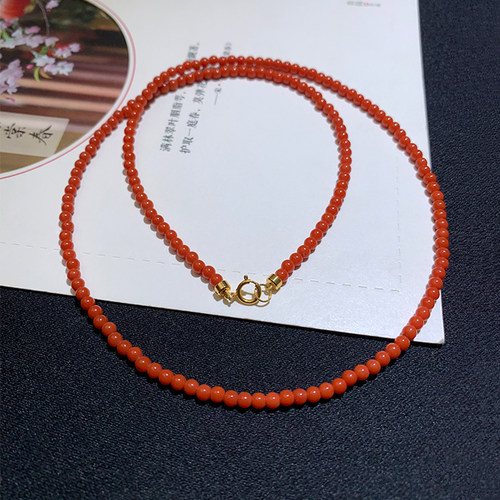 18k金天然南红玛瑙极细锁骨项链