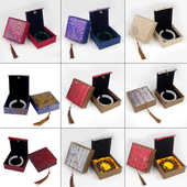 亚麻布流苏礼盒高级中国风红腰果复古手镯手串佛珠正方形收纳盒子