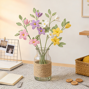 手工编织风车茉莉花束钩针diy毛线仿真花束成品送闺蜜送女友礼物