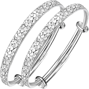 碎冰冰纯银手镯婴儿9999纯银宝宝银镯子儿童男女小孩满月银饰礼物