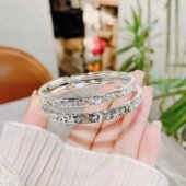 足银9999纯银碎碎冰雪花银镯子送女朋友手工定制圆条镯子原创设计