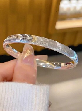 9999足银猫眼银手镯闭环女新款轻奢高级感素圈镯子生日礼物送女友