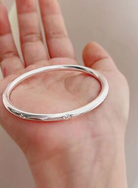 四叶草银手镯9999纯银女素圈闭环实心年轻款个性时尚送礼足银镯子