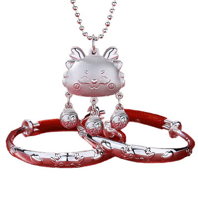 足银9999龙宝宝纯银手镯婴儿童长命锁平安龙锁新生儿满月周岁礼物