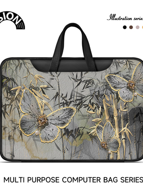 V-SION竹子蝴蝶笔记本重磅电脑包适用于苹果macbook15点6寸手提包小新air13华为matebook联想女14内胆包