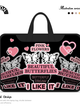 V-SION黑色百搭蝴蝶笔记本重磅电脑包适用于苹果macbook15点6寸手提包小新air13华为matebook联想女14内胆包