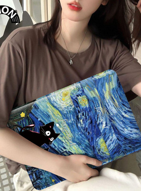 V-SION梵高猫咪笔记本电脑包适用于华为matebook14寸保护套联想小新pro16苹果macbook15.6竖版平板内胆包12寸