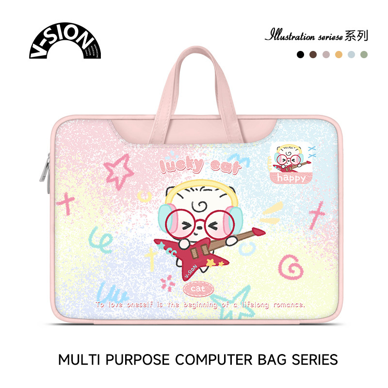 V-SION可爱小猫笔记本重磅电脑包适用于苹果macbook15点6寸手提包小新air13华为matebook联想女14内胆包