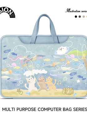 唯鑫V-SION可爱猫咪笔记本重磅电脑包适用于苹果macbook15点6寸手提包小新华为matebook联想女14内胆包