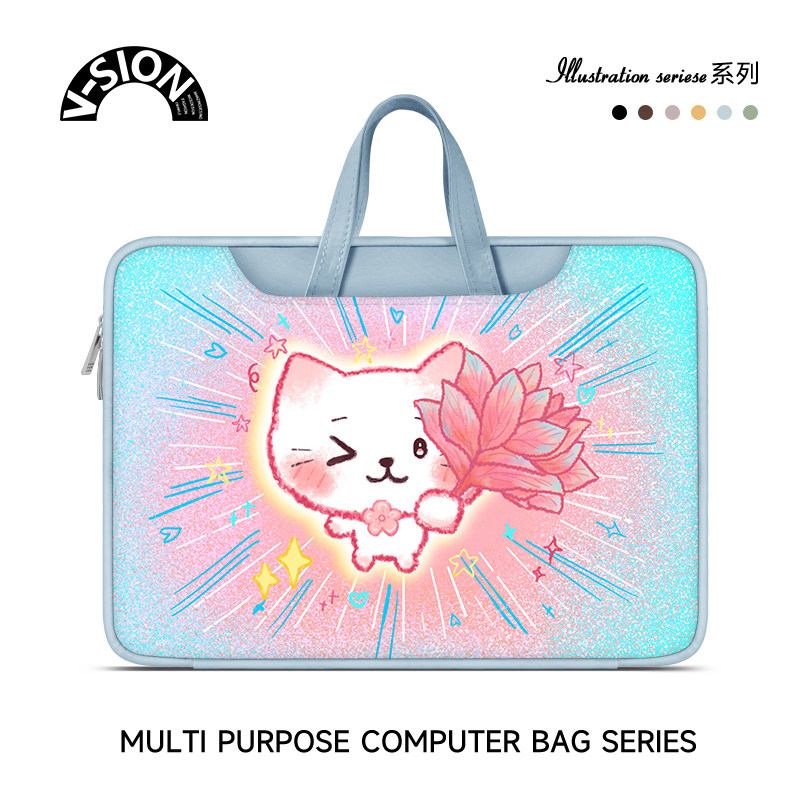 唯鑫V-SION可爱小猫笔记本电脑包女适用于苹果macbook电脑包14寸air13华为matebook联想电脑包16寸电脑内胆包